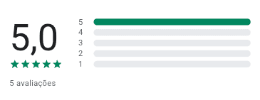 Nota 5,0 no Google Play, com 5 avaliações cinco estrelas